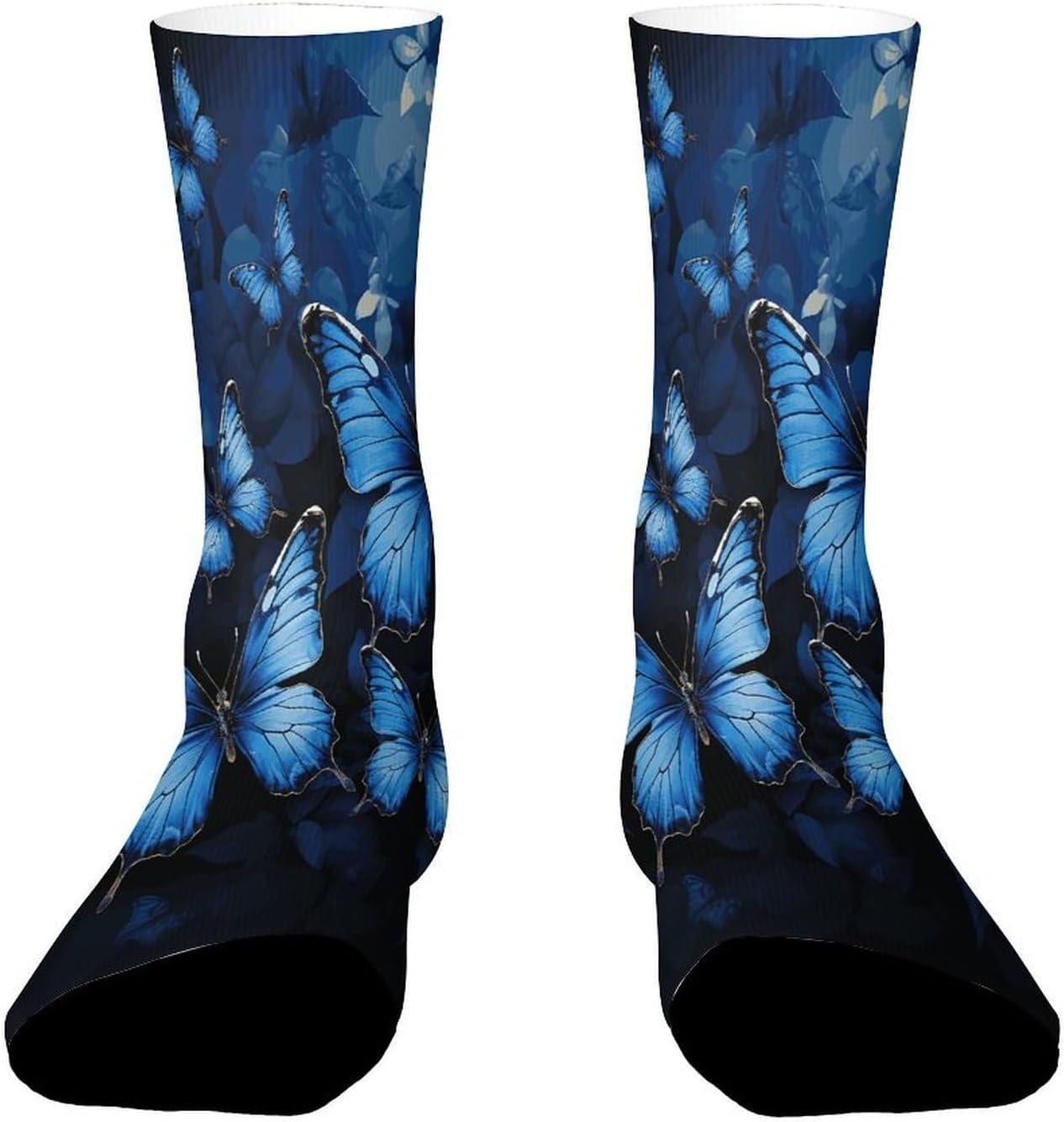 Dark Blue Butterflies Crew Sock High Stocking Grippy Socks | Socks for Men & Women,Stockings-Long Thin Tube Sports, Breathable Soft Athletic for Nurses,Travel