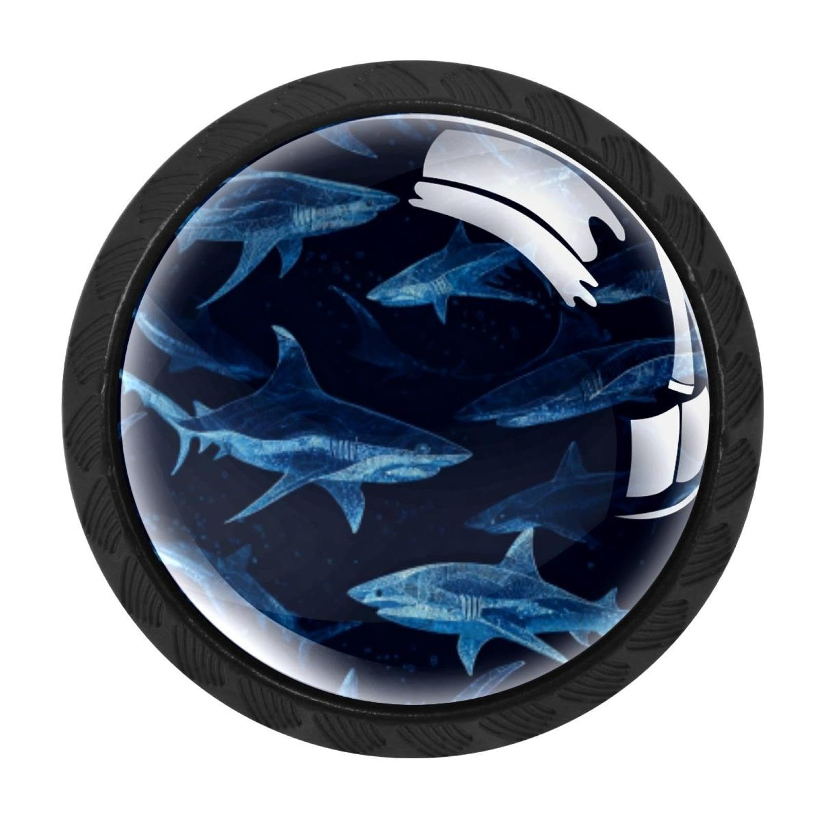 CHENZZZZ 4 Pack Blue Sharks Pattern Navy Dresser Drawer Cabinet Knobs Round Crystal Glass Knobs Pulls Handles for Kitchen Wardrobe Cupboard Door Hardware