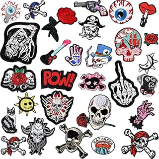 WILLBOND 30 Pieces Rock Punk Band Patch or Alien Patches Punk Iron-on Patches Assorted Punk Embroidered Iron-on Patches Skull Eye Ball Pattern for Halloween Jackets Hat Clothing Bags