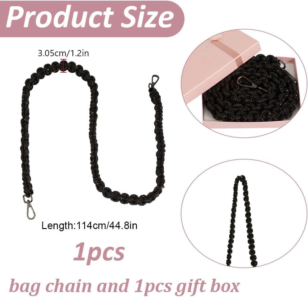 45 Inch Rhinestone Purse Strap Crystal Bag Handle Sparkly Replacement Bag Straps Crystal Rhinestone Wide Purse Strap Replacement Glitter Shoulder Straps for Women Handbag (Black)
