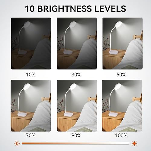Miniatura 6 de Pequeña lámpara de escritorio alimentada por batería, lámpara portátil inalámbrica de lectura y oficina, luz LED recargable de 400 lúmenes, 3