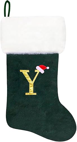 Miniatura 13 de Calcetines de Navidad bordados de 20 pulgadas con monograma, terciopelo rojo con puño de felpa blanca supersuave, adornos clásicos para decoración