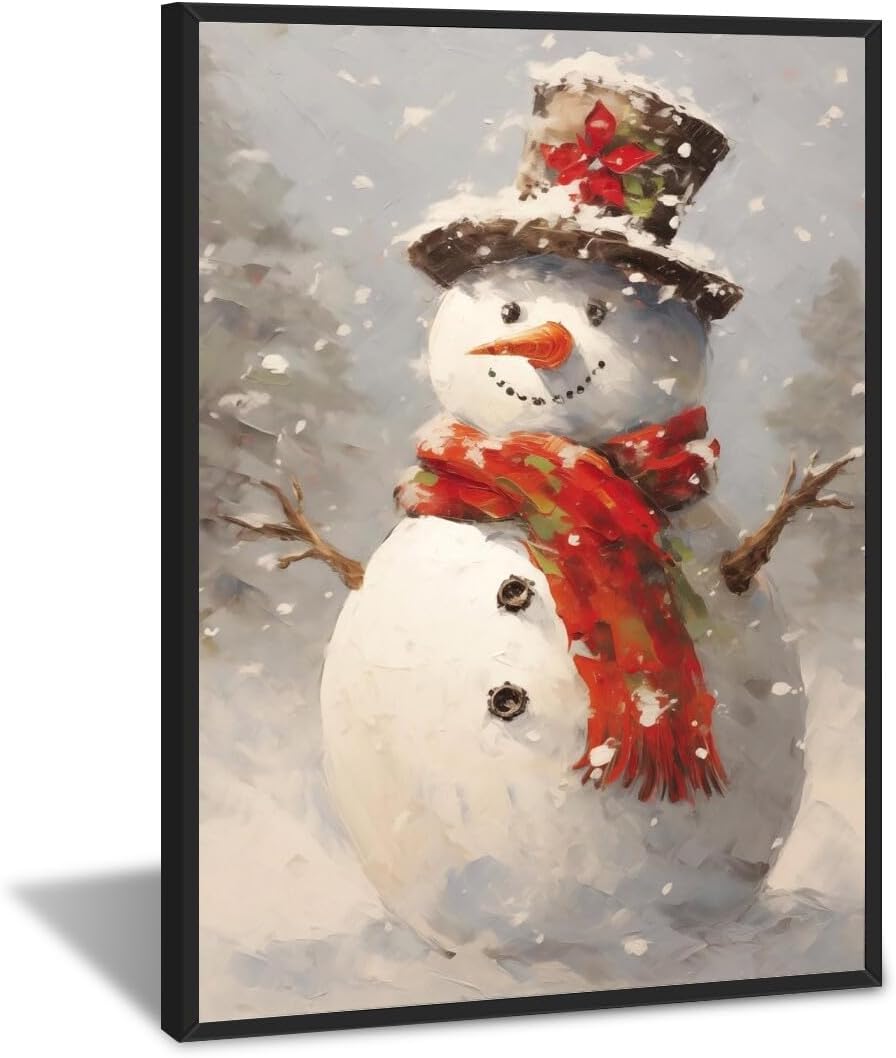 Snowman Wall Art Paint Christmas Canvas Wall Decor Vintage