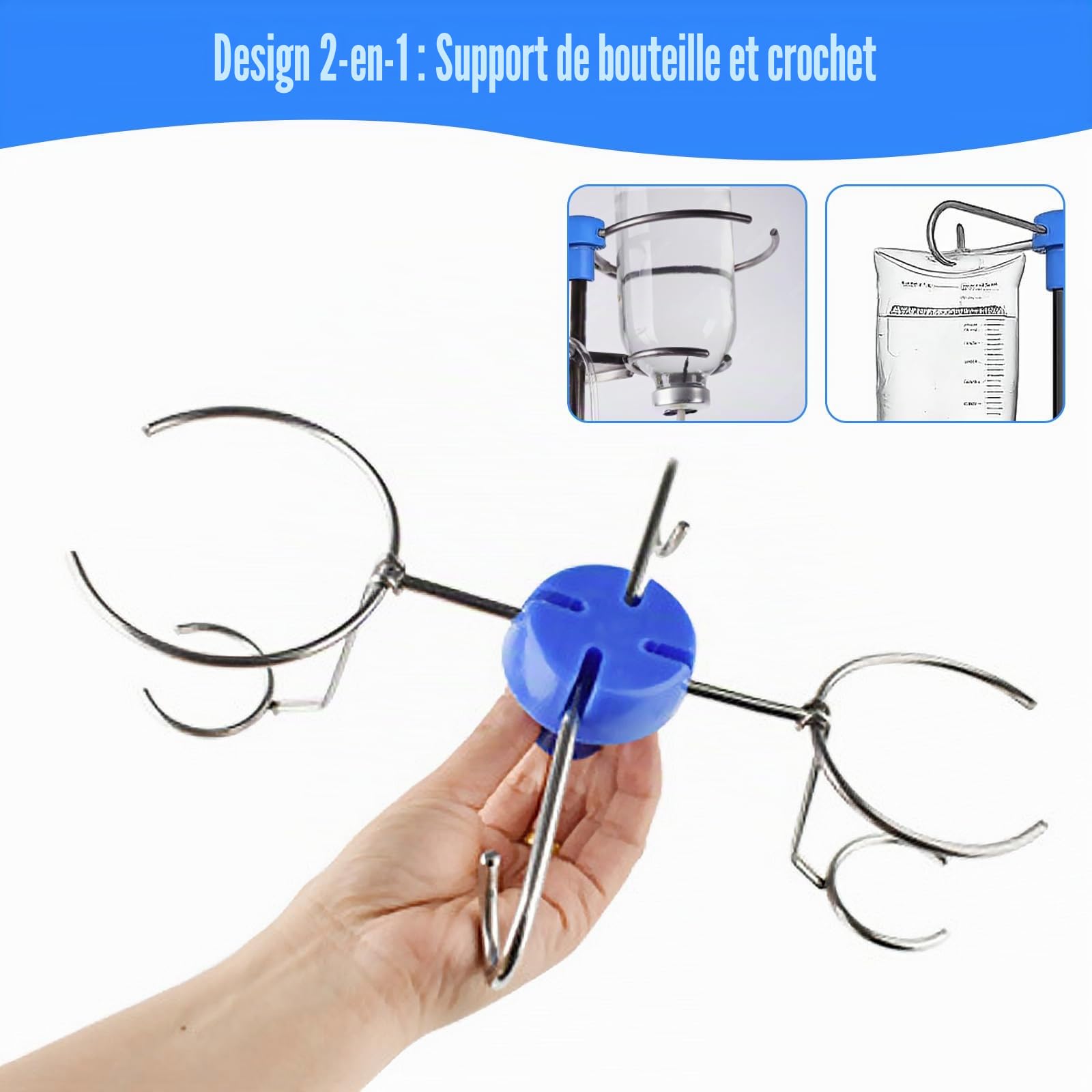 Support à perfusion réglable, barre IV pliable, hauteur réglable de 87 à 190 cm, égouttoir avec 4 crochets et porte-ampoule pratique, avec trépied stable, pour hôpital et soins à domicile