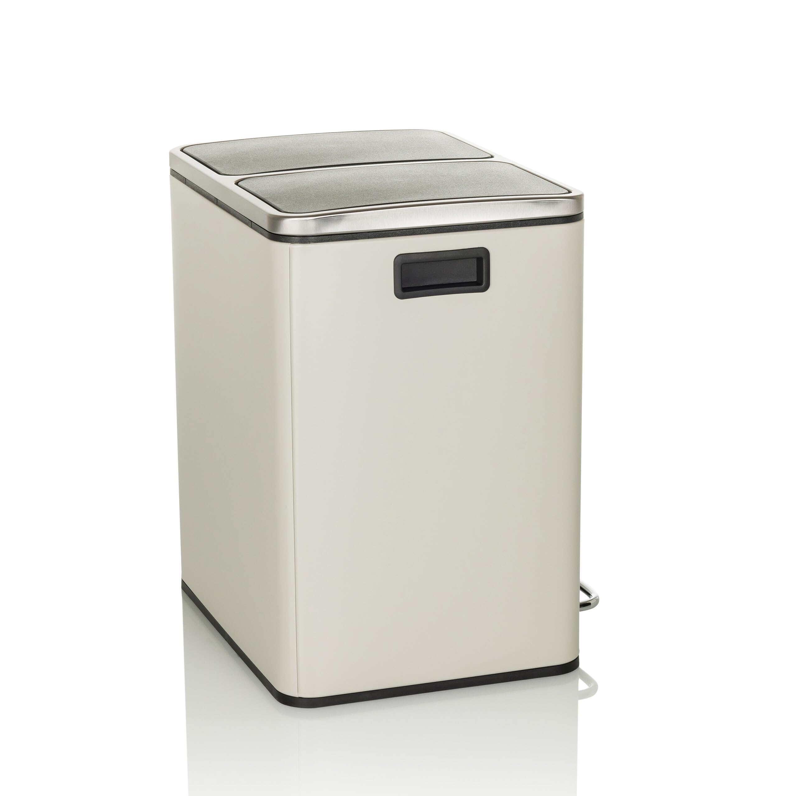 hjh OFFICE Cubo de basura 2x15L CLEAN IX Sistema de separación de residuos con 2 compartimentos, cubo de basura de pedal con cierre suave, metal beige