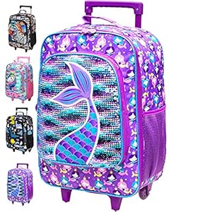 AGSDON Kids Suitcase for Girls, Cute Mermaid Rolling Luggage Wheels for Children Toddler