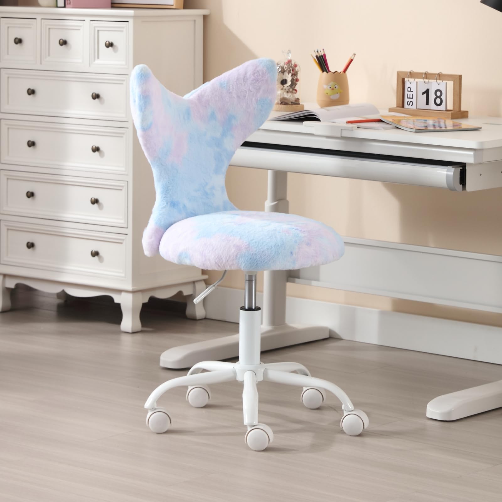 chairus Silla de escritorio de oficina para el hogar, piel sintética, altura ajustable, para adolescentes, silla giratoria de estudio para estudiantes (azul)
