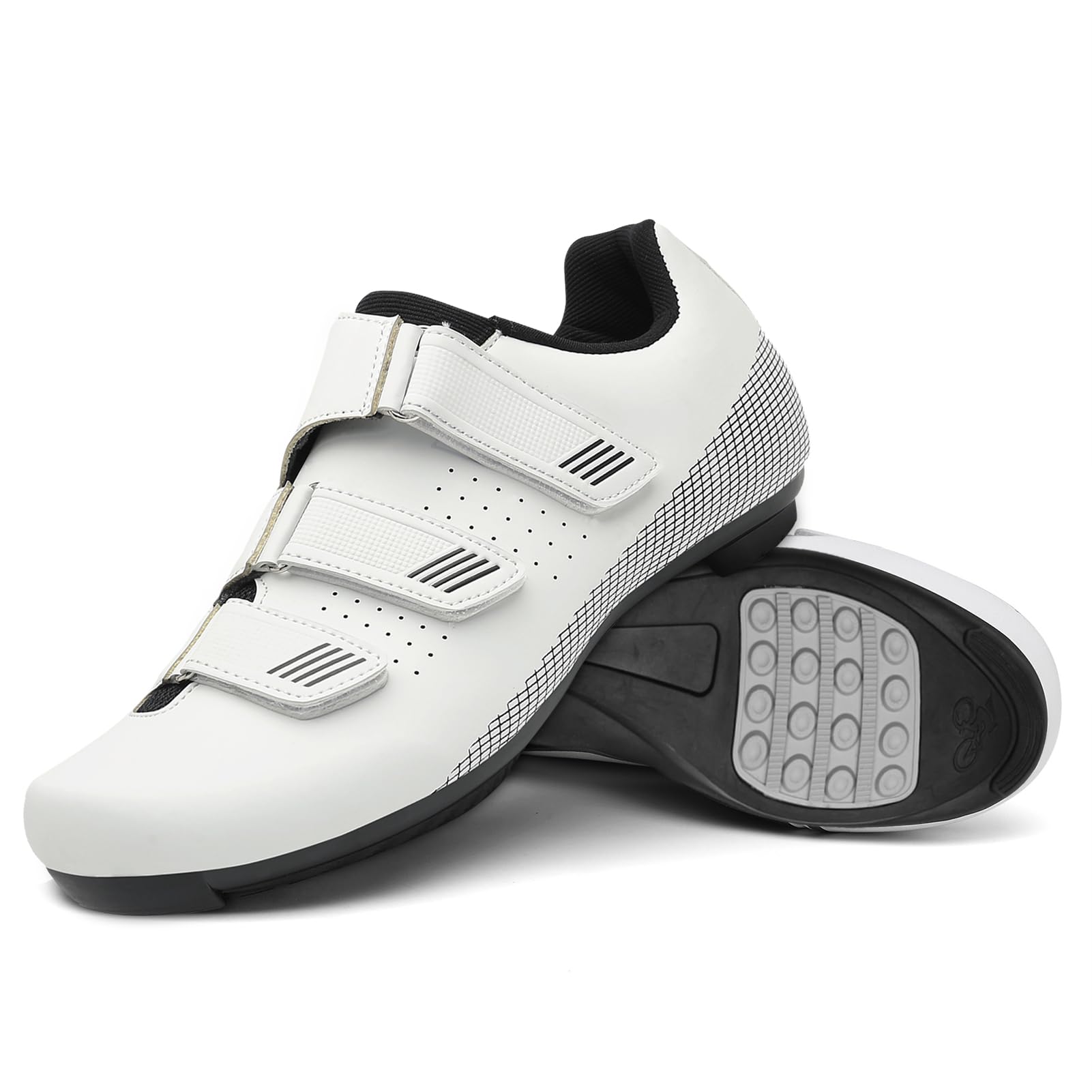 LZQpearl Cycling Shoes, Rubber Sole Road and Mountain Bike Shoes, Breathable Non-slip No-Lock Indoor Bicycle Shoes with Fast Rotating Shoelace System (White,43)