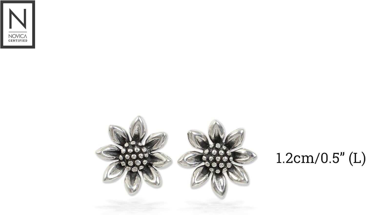 NOVICA Artisan Handcrafted Small Sunflower Stud Earrings | .925 Sterling Silver Stud Earrings | Lightweight With Gift Pouch | Sunflower Love-Themed From Thailand - Image 3
