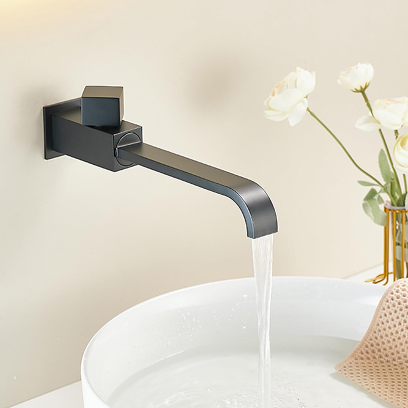 Miscelatore Lavabo Cascata Rotazione a 360° Rubinetto Acqua Fredda a Muro per Bagno,grigio