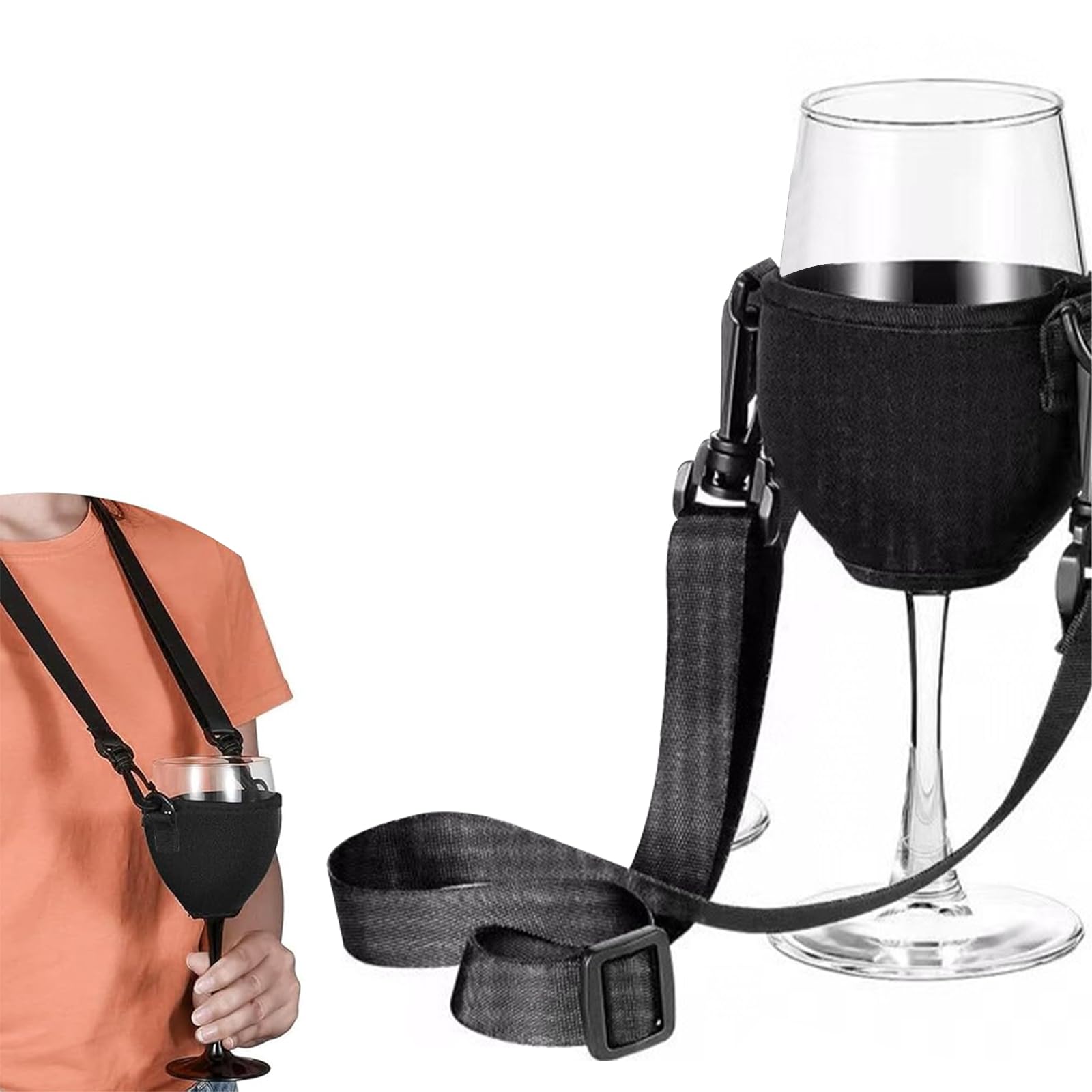Porte-Verre à Vin Tour De Cou - Support à Lanière Pour Fêtes, Mariages Et Pique-Niques (Noir)