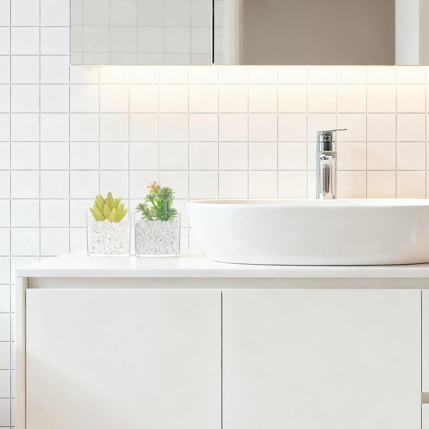 2-Pack Mini Clear Acrylic Artificial Succulent in Pots Small Fake Plants for Living Room Bathroom Plant Shelf Decor Office Desk Floating Shelves Window Sill Decoration Accessories