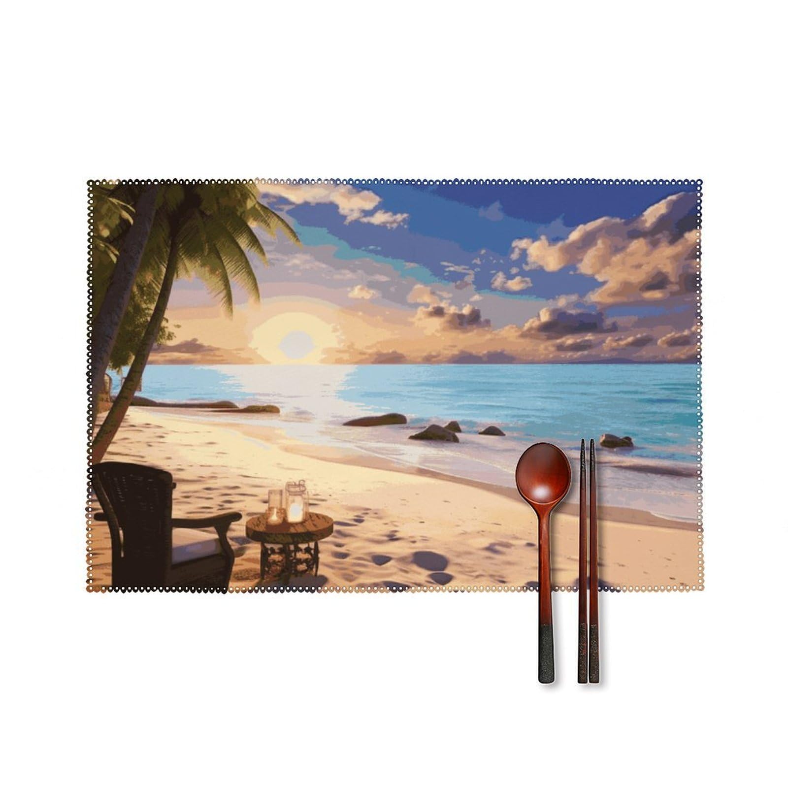 Set de table en toile bord de mer Lot de 6 napperons imprimé plage 45x30 cm