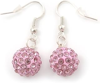 Pendientes "bola" color rosa claro con cristales con enchapado de plata