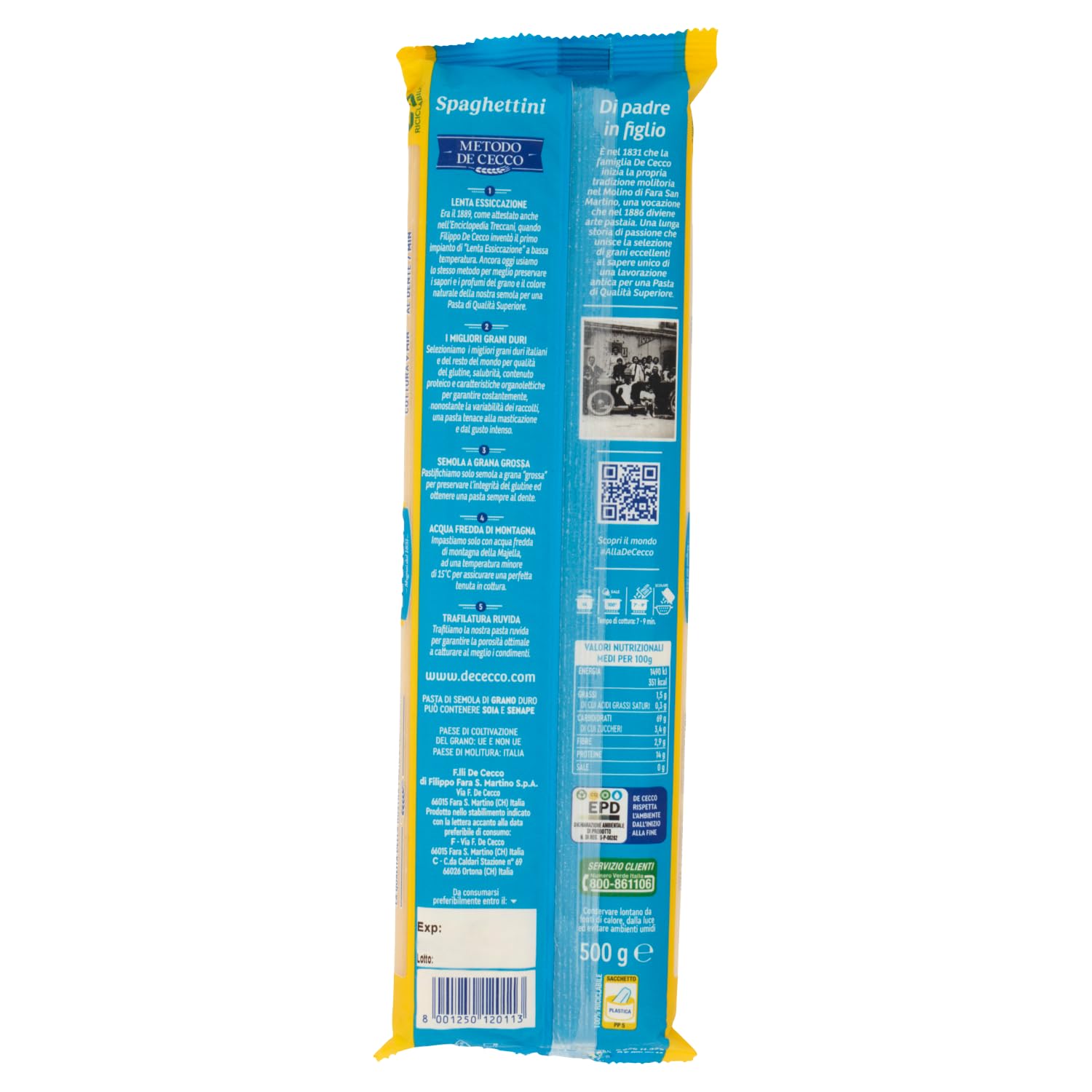 De Cecco Spaghettini n°11, pasta de trigo duro 24 x 500 g - secado lento ~18 h, textura firme - cocción 9 min (al dente 7 min) - Fabricado en Italia + Italian Gourmet Polpa 400 g