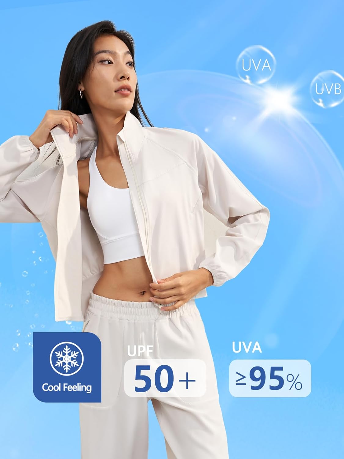 altiland Women's Athletic Running Yoga Track Zip Up Cropped Jackets UPF 50+ Sun Protection Long Sleeve Workout Cooling Shirts - Image 3