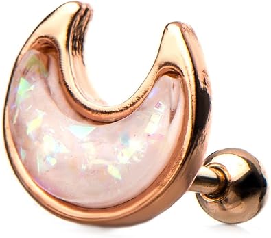 Pierced Owl 18GA Rose Gold PVD Plated Opal Moon Cartilage Tragus Stud Earring