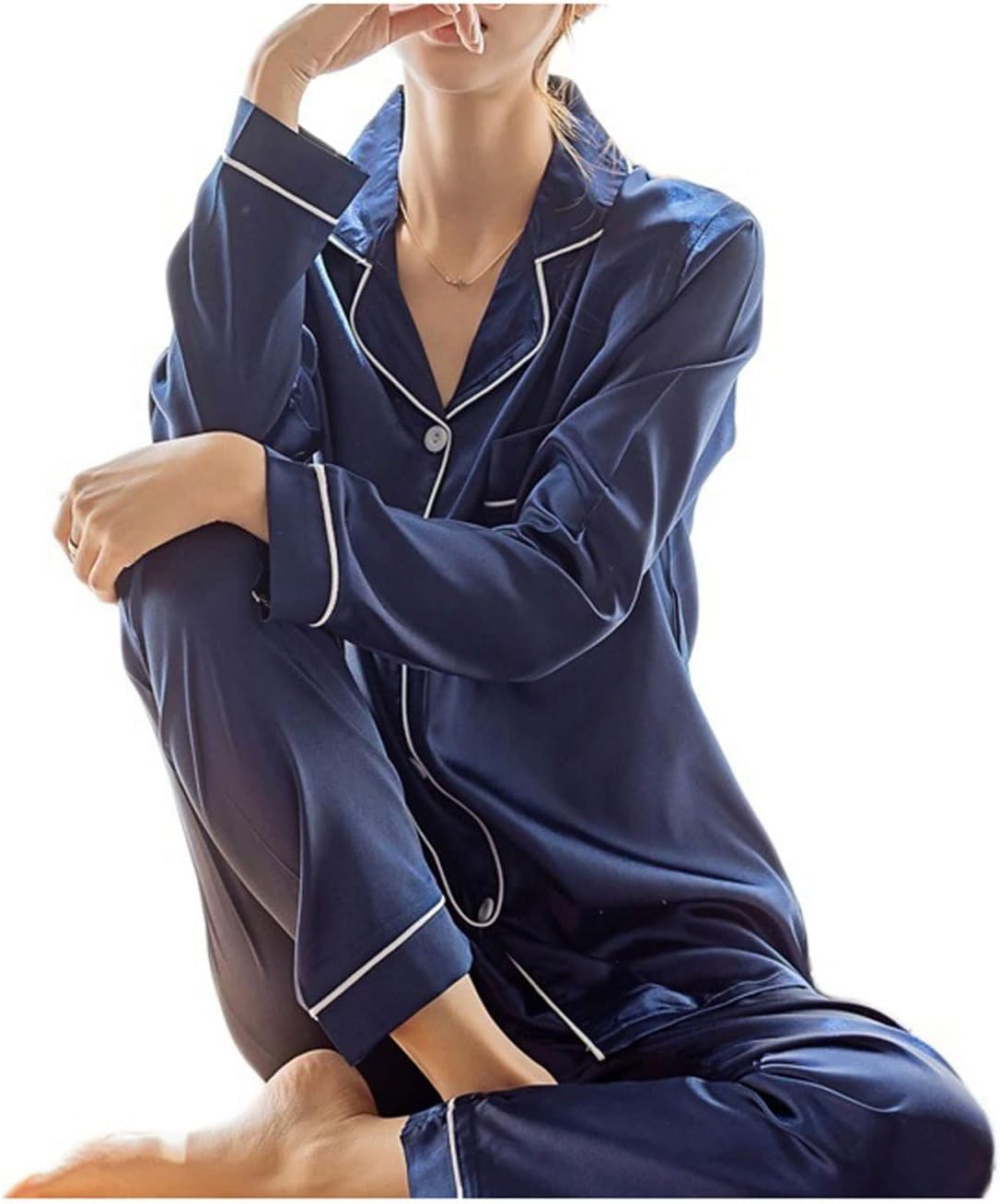 YOIQI Comfy Pajamas For Women， Womens seda cetim pijamas conjunto pijamas pijamas pijamas terno feminino sono duas peças conjunto loungewear feminino mais tamanho (Size : XL)