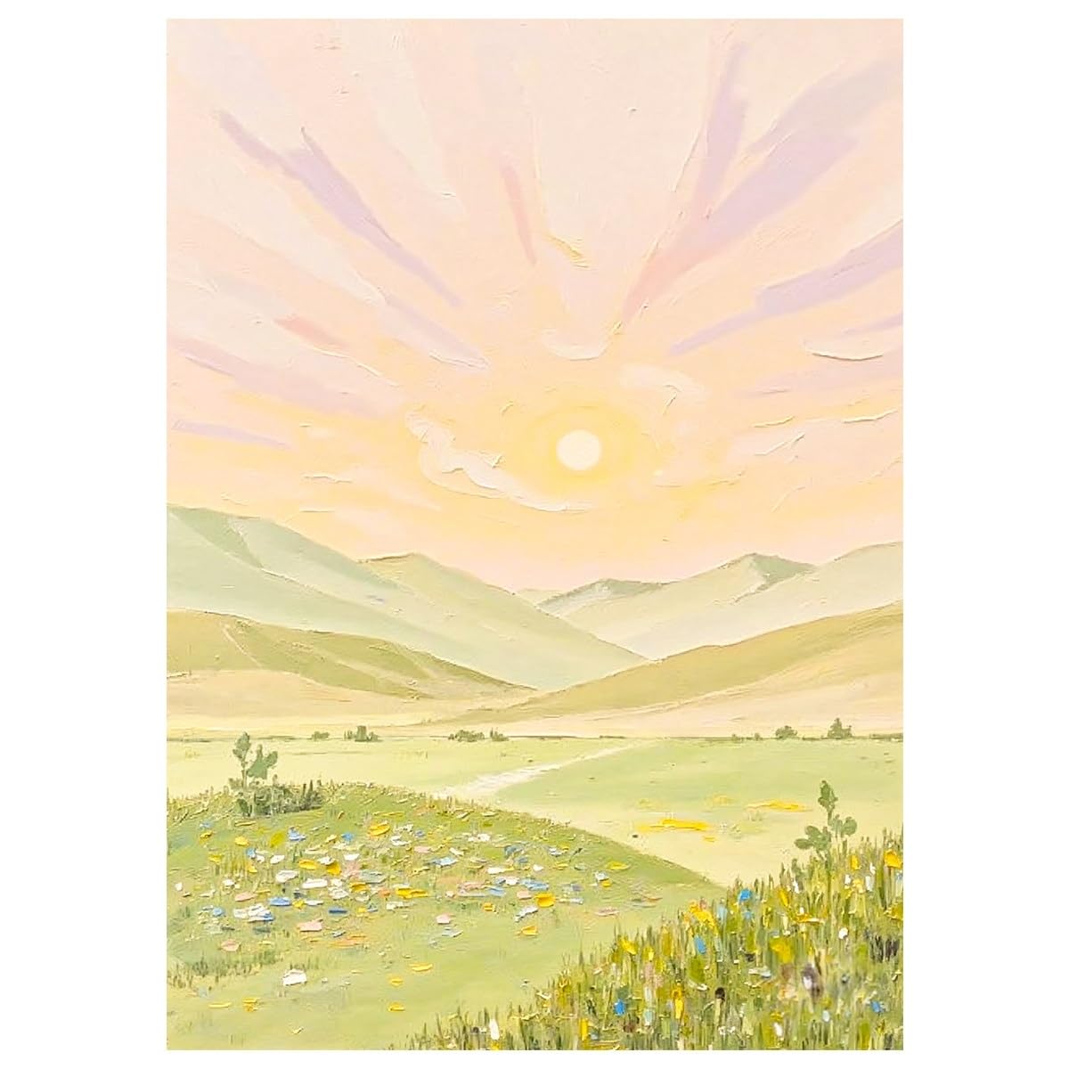 LCDIUDIU Hand Painted Canvas Large Unframed Spring Sunrise Meadow Wall Art Abstract Textured Oil Paintings Landscape Wall Decor Modern Artwork for Living Room Bedroom Home 70X100Cm(28X40Inch)