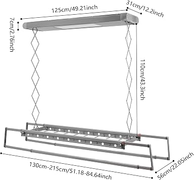 Electric Ceiling Drying Rack, Folding Ceiling Mounted Clothes Drying Rack, 110V Electric Retractable Airing Rack with Controller Control and LED Light, 77.16 lbs Capacity (Grey)
