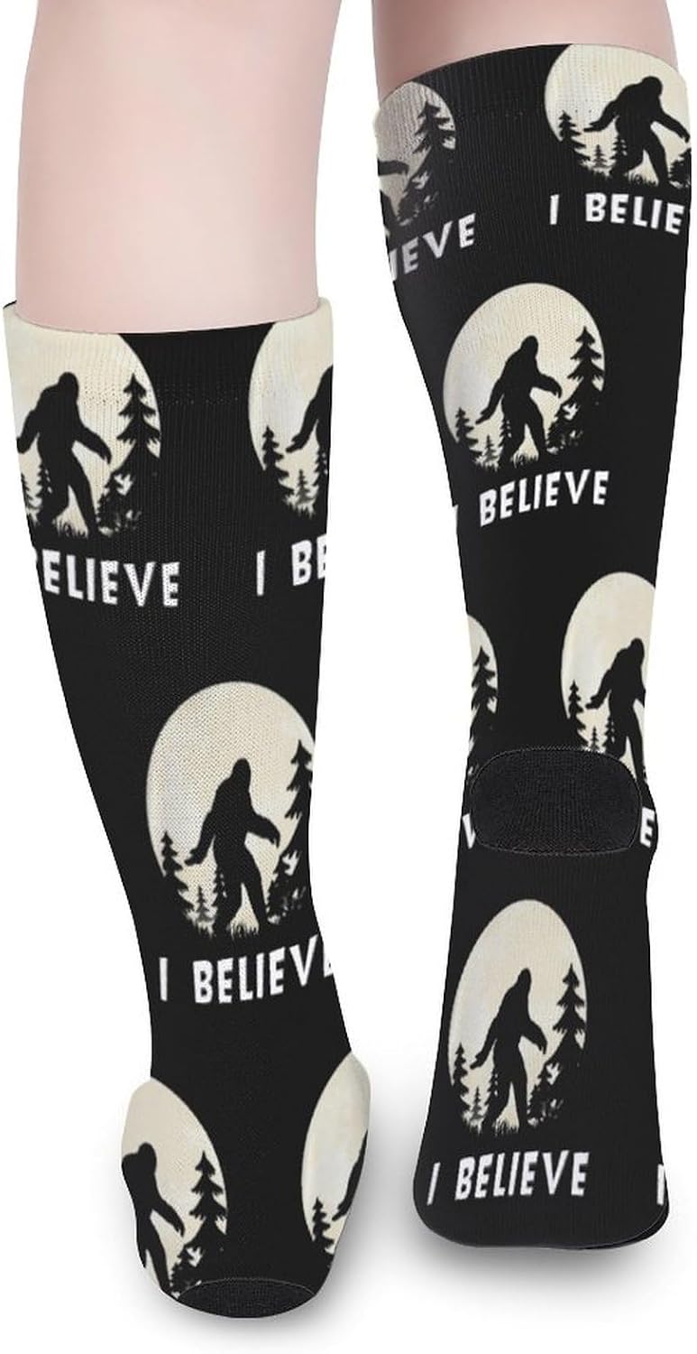 Bigfoot Sasquatch I Believe Knee High Socks Athletic Long Stockings Sport Casual Crew Tube Sock Boot 40cm