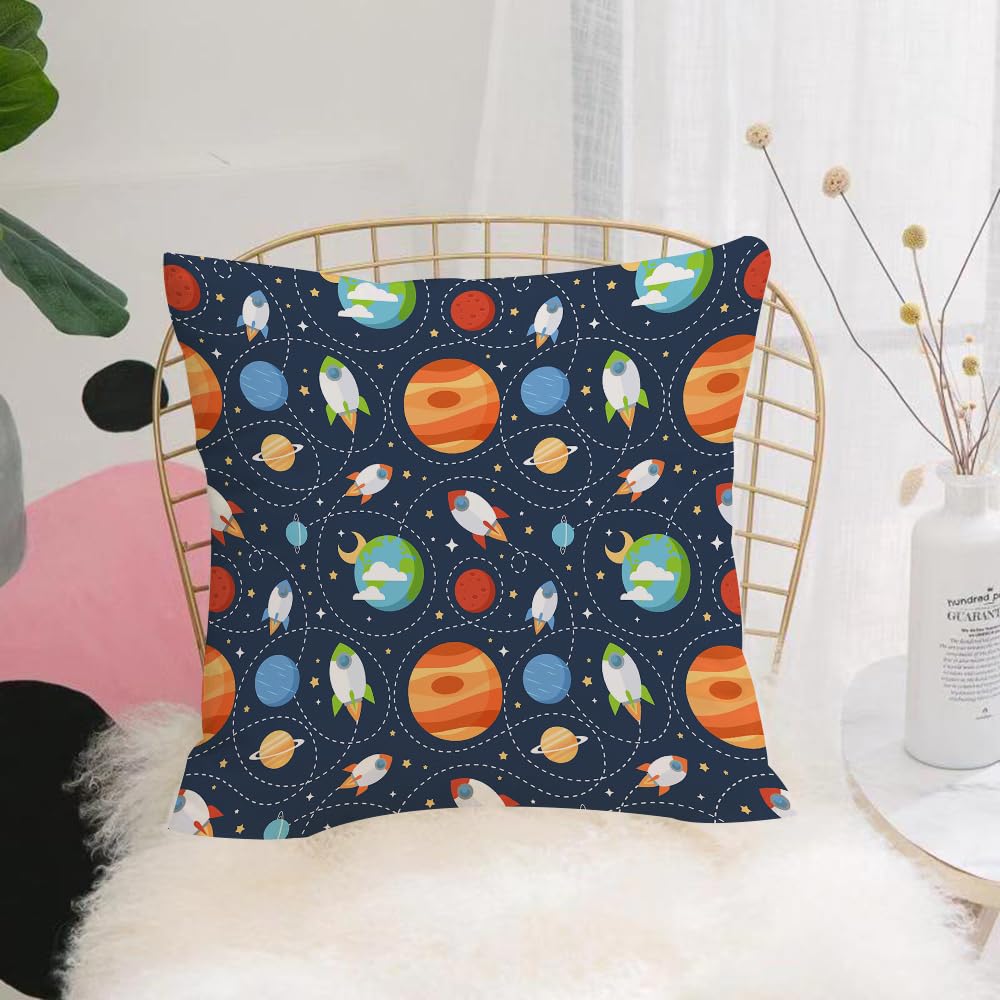 Hyosxw Seamless Children Cartoon Space Pattern With - A7 Cushion Cover,Throw Pillow Case Home Decorative For Living Room Bedroom Sofa Chair 18X18 Inch,Seamless Children Cartoon Space Pattern With Rockets Planets Stars And Universe,Pillowcase 45X45cm
