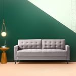 Zinus Mid-Century Upholstered 76in Sofa / Living Room Couch, Stone Grey Weave