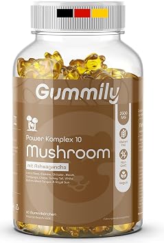 Vegan 10 Mushroom Gummies with Ashwagandha - 2500 mg - with 7 Vital Mushrooms Complex, Lion's Mane, Reishi, Cordyceps, Chaga, Shiitake, Maitake - Alternative of Mushroom Capsule - Pack of 60
