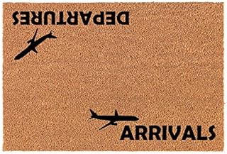 MIP Brand Doormat Natural Non-Slip Front Door Mat Arrivals Departures Funny Pilot Flight Attendant 30x18 Inch