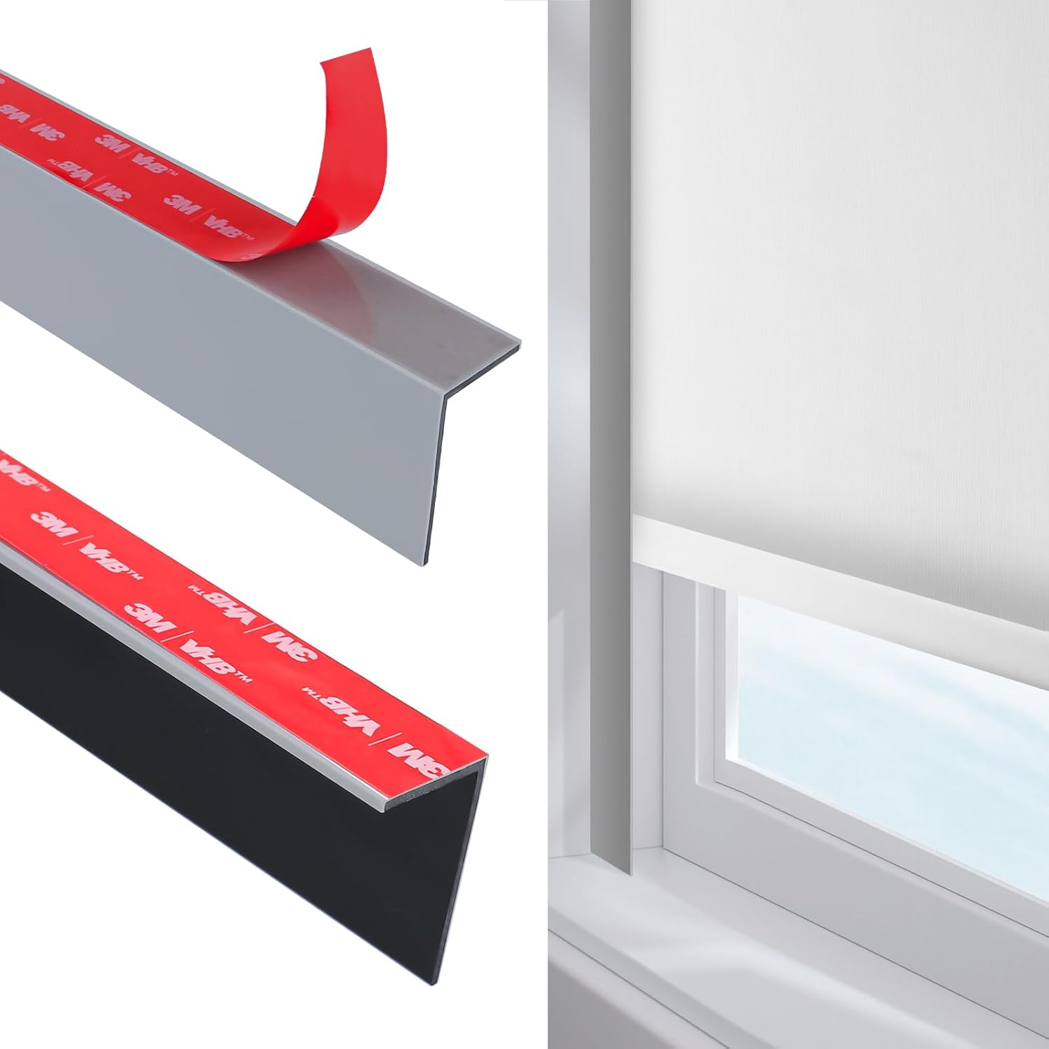100% Blackout PVC Light Blocking Strip for Window Shades and Blinds Both Sides Tracks for Blackout Shades Easy to Install for BedroomGreat for Bedroom Nursery (L-Shaped Grey-2pcs, 58.5")