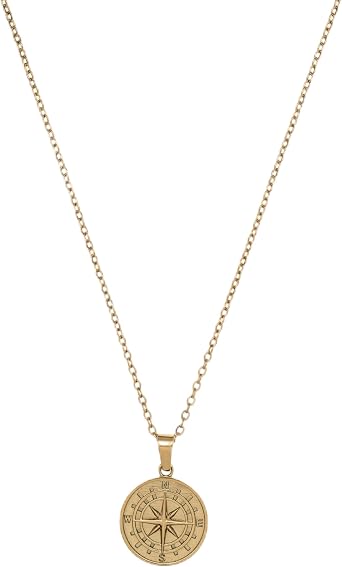 CRAFTD Mens Gold Compass Pendant Necklace Made of 18K Gold & 316L Stainless Steel, Hypoallergenic, Durable, Heat & Water Resistant, Sweatproof, Mens Jewelry, 52CM Chain Link, 20MMX20MM Pendant, One |   |   3mm |   |   |