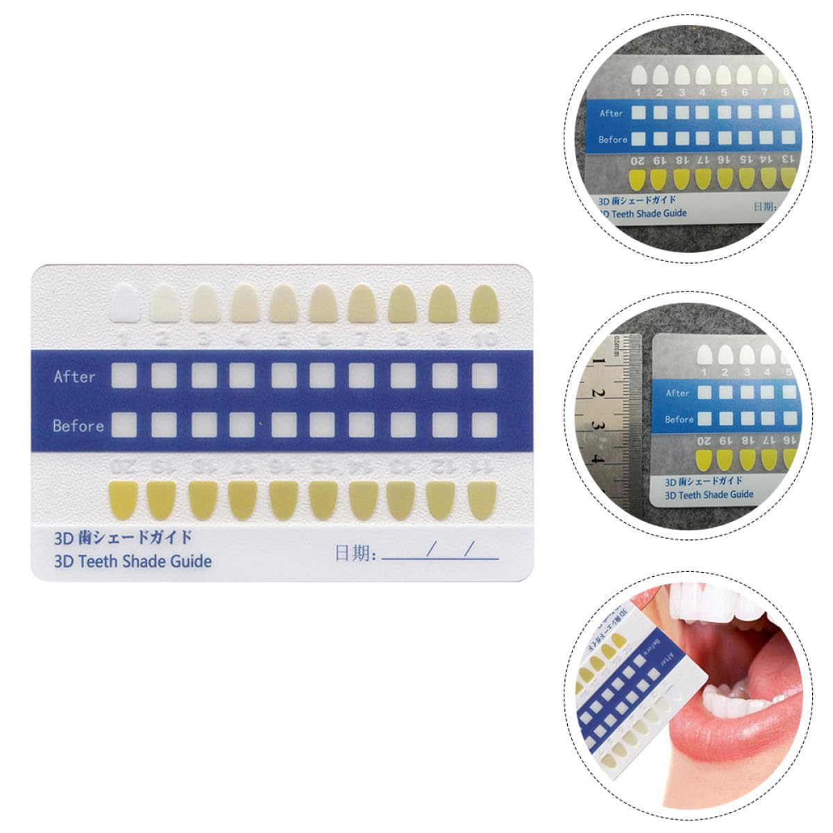ABOOFAN PVC Long Strip Teeth Shade Guide 20pcs Set Frosted Tooth Contrast Cards for Professional Dental Shade Matching and Oral Care