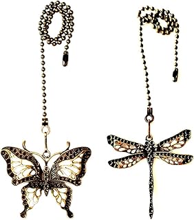Ceiling Fan Pull Chain Ornaments Extension,12 Inches Lighting And Fan Beaded Ball Fan Pull Chain Extender with Connector, Dragonfly and Butterfly Ceiling Fan Pull Chain Set-2Pcs