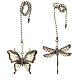Ceiling Fan Pull Chain Ornaments Extension,12 Inches Lighting And Fan Beaded Ball Fan Pull Chain Extender with Connector, Dragonfly and Butterfly Ceiling Fan Pull Chain Set-2Pcs