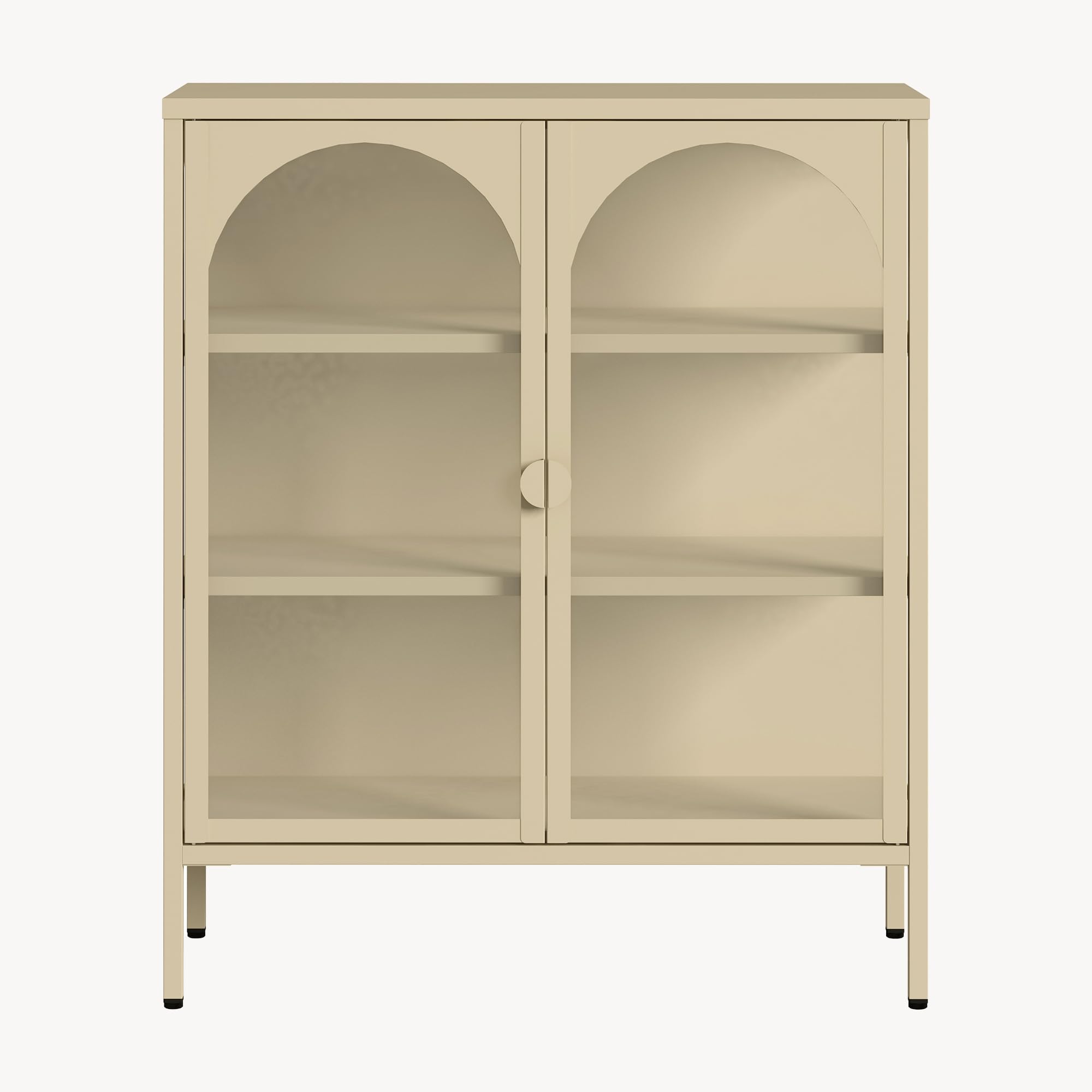 [en.casa] Vitrina Klippestad Aparador Alto 2 Puertas de Cristal Transparente 3 Compartimentos Cerrados Mueble Auxiliar para Cocina Comedor Oficina Acero 95 x 80 x 35 cm - Camel