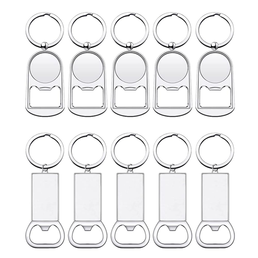 CTRLZS 10Pcs Sublimation Blanks Keychains Blank Metal Bottle Opener Key Rings Rectangle Heat Transfer Sublimation Keychains