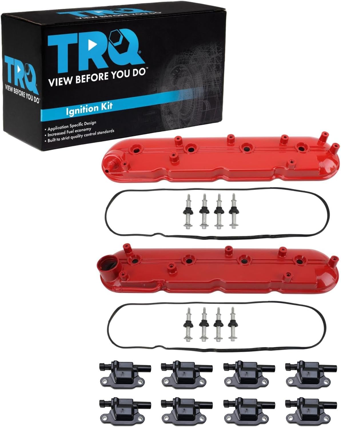 TRQ Ignition Coil Kit 10 Piece Valve Cover Compatible with 2009-2014 Cadillac Escalade 2009-2020 Chevrolet Silverado 2009-2019 GMC Sierra 2009-2010 Hummer H3 2008-2009 Pontiac G8