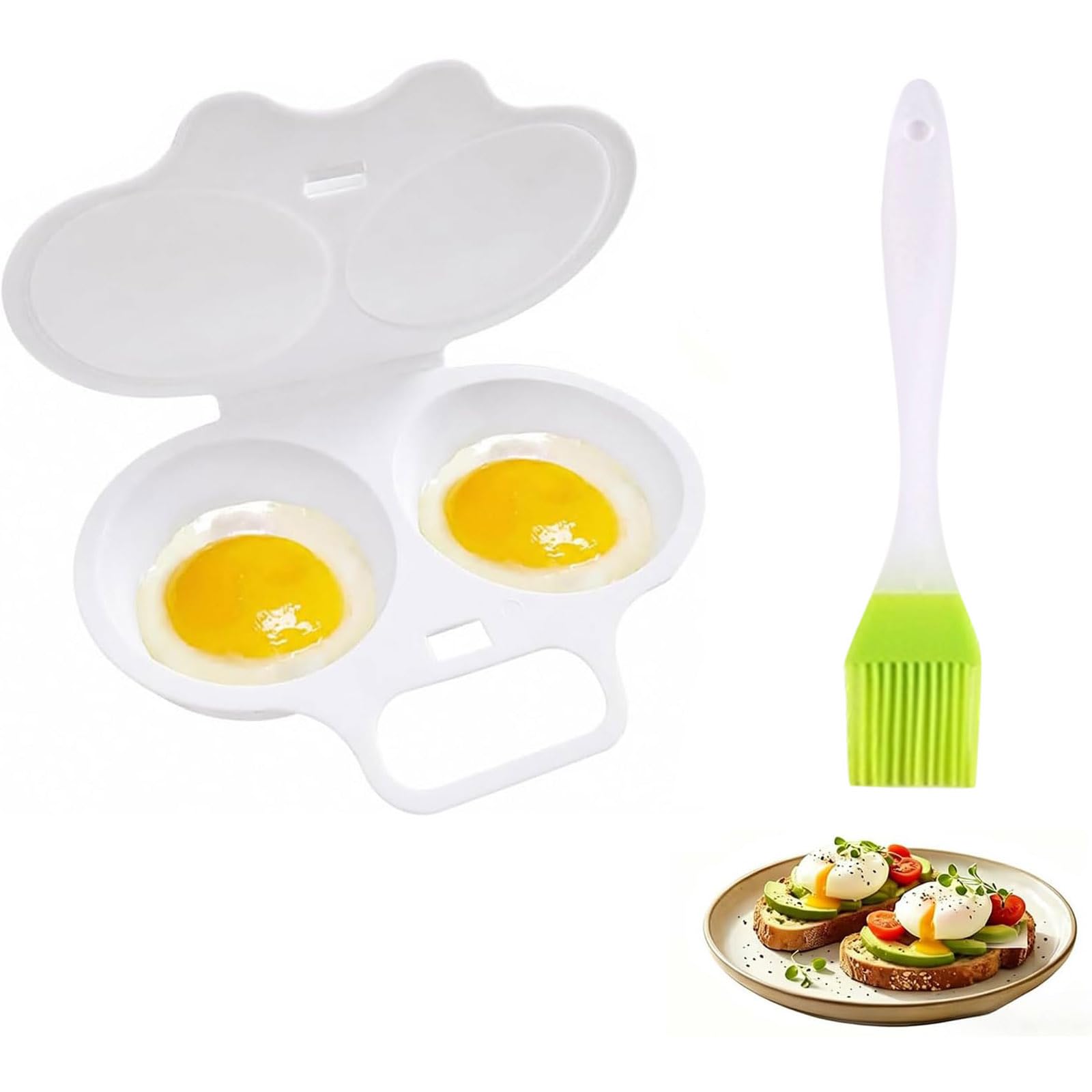 2PC Microwave Egg Poacher With Lid & Handle,2 Cavity Microwave Egg Poacher