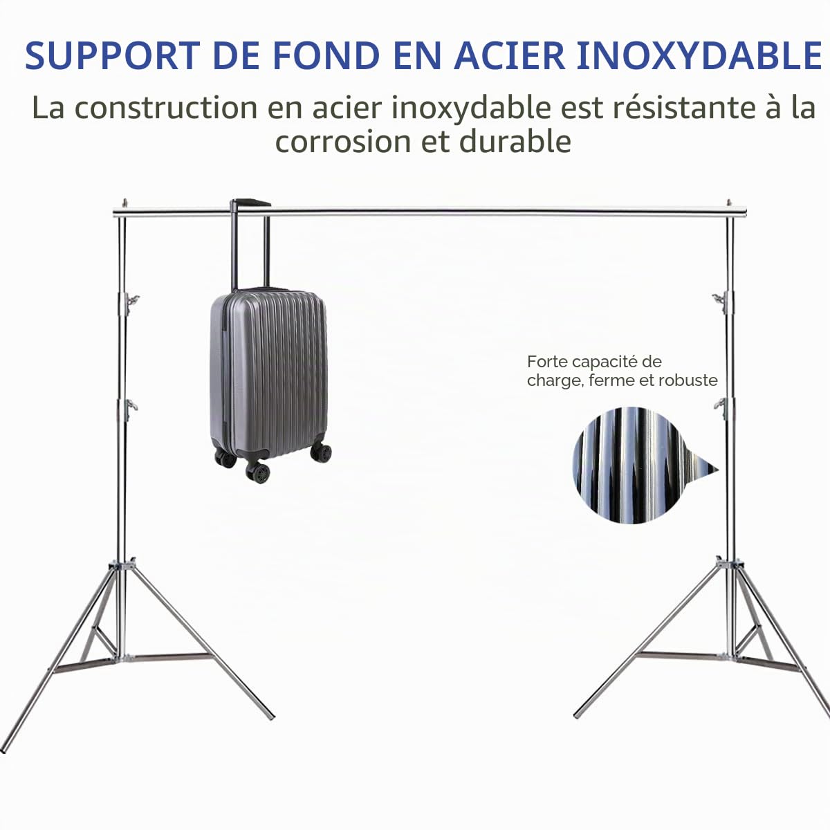Support de toile de fond robuste en acier inoxydable de 2,6 x 3 m