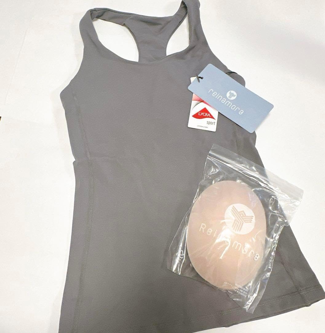 トレーニング用タンクトップ レディース パッド付き ヨガ ジム Sサイズ グレー