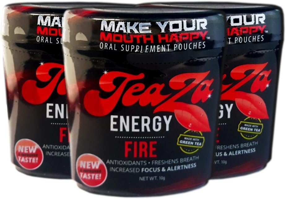 TeaZa Energy Smokeless Tobacco Alternative (3 Pack) Helps You Quit Chewing Tobacco Snuff - Nicotine Free Herbal Energy Dip - Flavored Tobacco Free Chew Helps You Quit Dipping - Fire