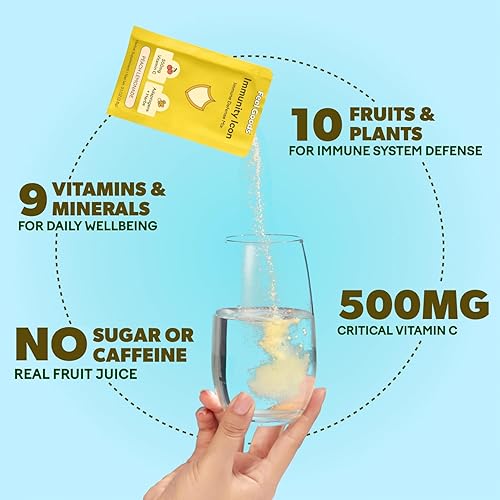 Miniatura 3 de Feel Goods Icono de inmunidad, paquetes de polvo de apoyo inmunológico de vitamina C, 500 mg de vitamina C, saúco, jengibre, cúrcuma y vitaminas