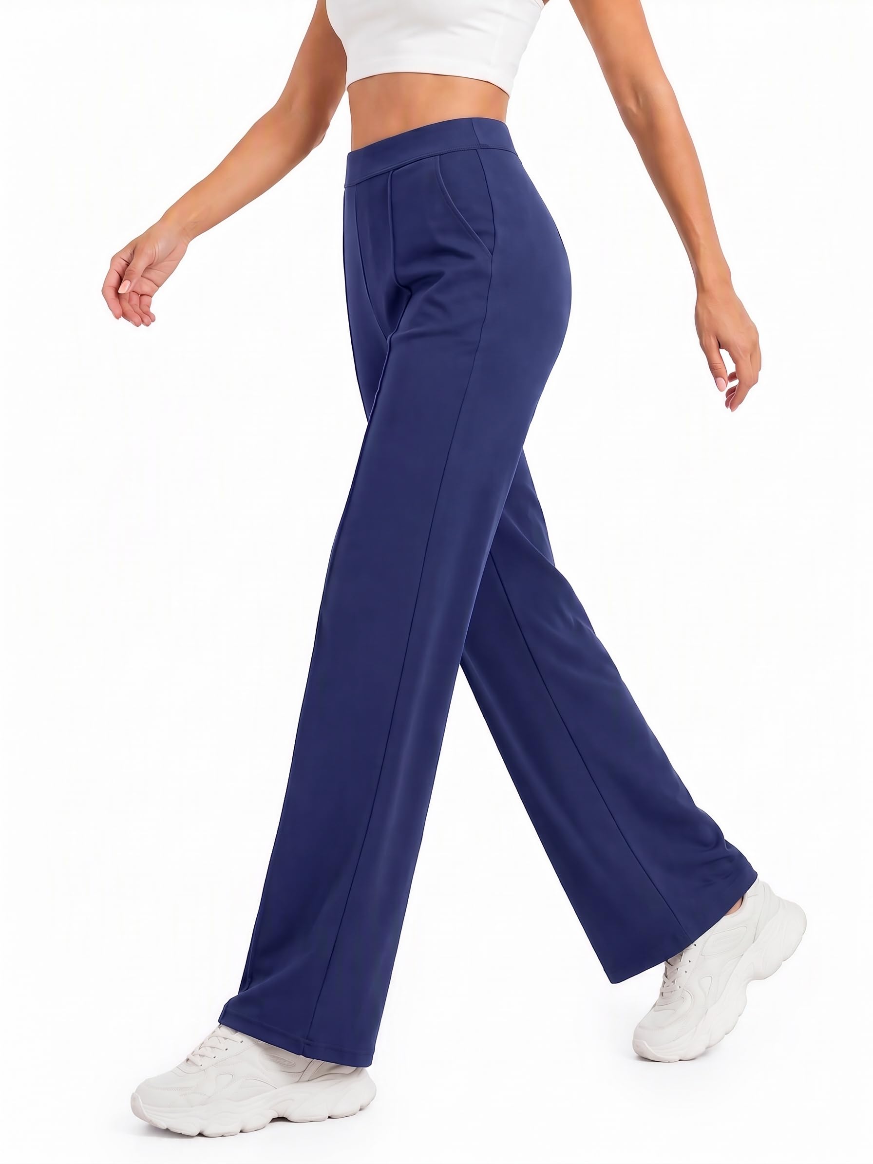Cicy Bell Damen Business Hose Stretch Anzughose Palazzo Arbeitshose | Gerade Geschnittene, Elegant, Hohe Taille, Casual Bundfaltenhose, Wide leg Stoffhose
