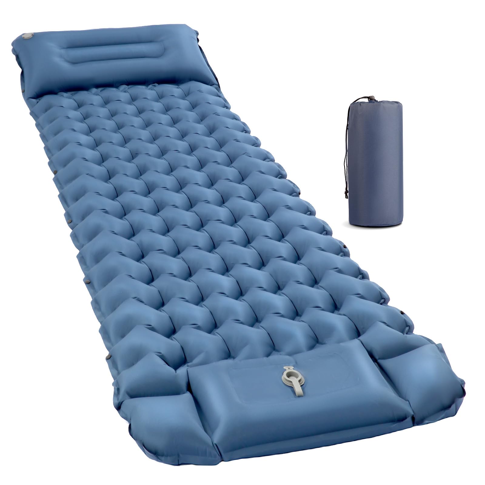 Lishetimig Inflatable Camping Sleeping Pad with Built-in Foot Pump & Pillow, Ultralight Waterproof Camping Mattress, Compact Sleeping Mat for Backpacking Hiking Travel Tent (Navy Blue)