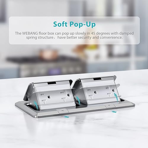 Vista 61 de WEBANG Kit eléctrico de caja de suelo doble emergente, salida de receptáculo dúplex resistente a la manipulación de 20 A, accesorios resistentes a