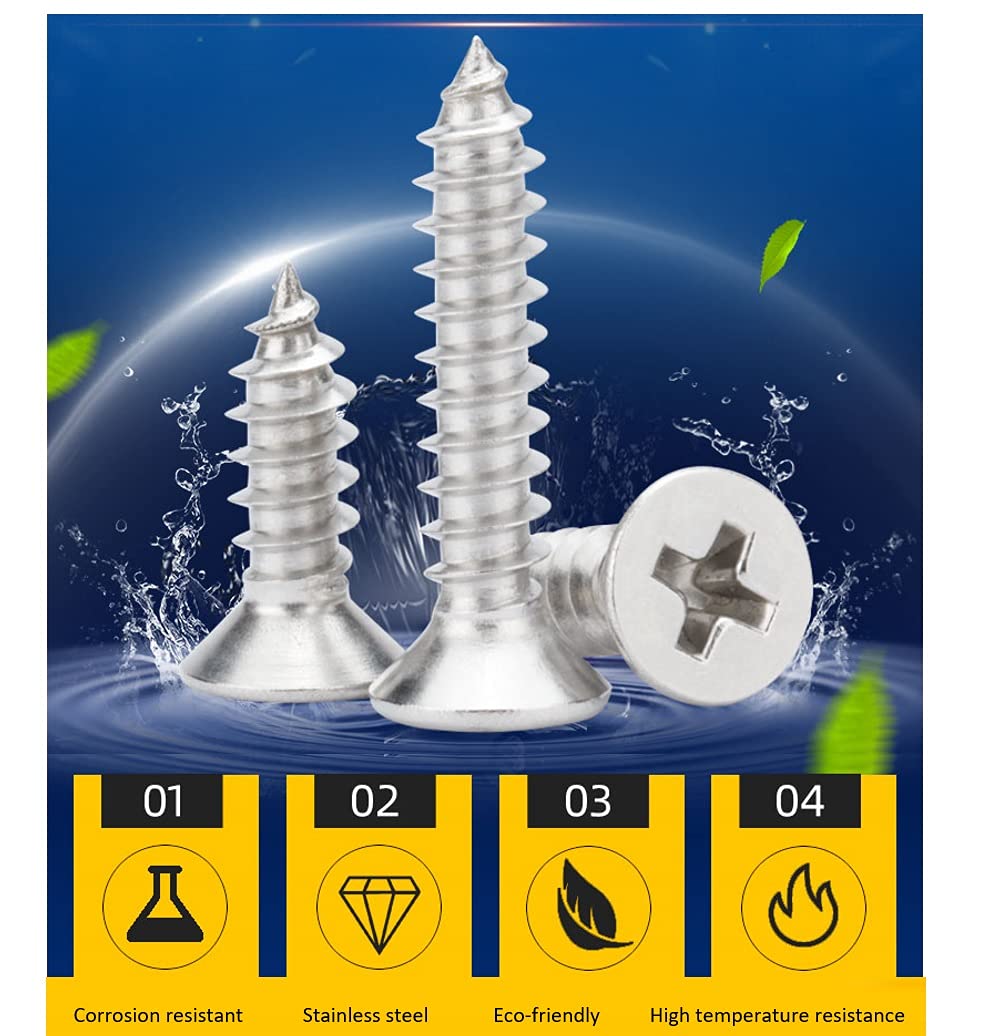 ANSIEDIO Wood Screws Phillips Flat Head Screws Self Tapping Screws, Stainless Steel Countersunk Screws,M3×25mm,100 pcs - Image 4