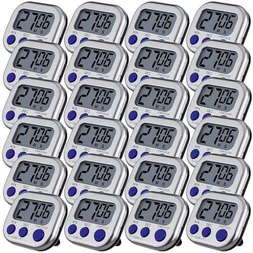 Leumoi 24 Pack Multi-Function Digital Timers with Magnetic Back, Large LCD Display, Loud Alarm, Count up & Countdown, Memory Function for Cooking, Classroom, Study, Exercise & Work(Sliver and Blue) by Leumoi - Used condition - US$24.17