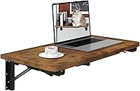 TEAMIX Rustic Brown Wall Mounted Folding Table - Drop Leaf Desk for Small Spaces, Kitchen, Laundry - 80lb Capacity, Heavy-Duty Brackets