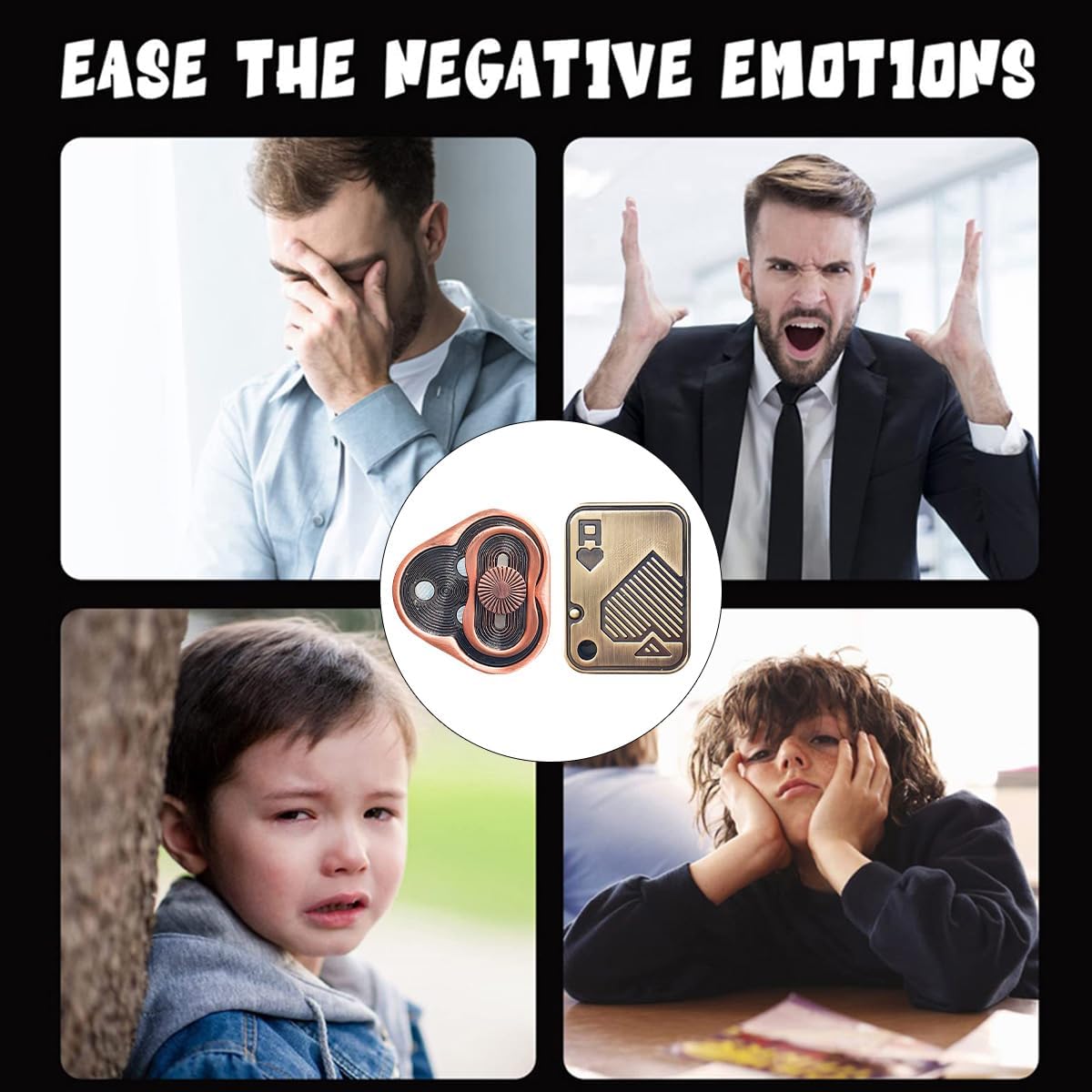 Fidget Toys Adults Pack 2PCS, Metal Poker Push Card & Triangle Rotation Fidget Slider, EDC Cool Figette Spinner Toys for Adults Relieve Stress Anxiety ADHD (Gold)