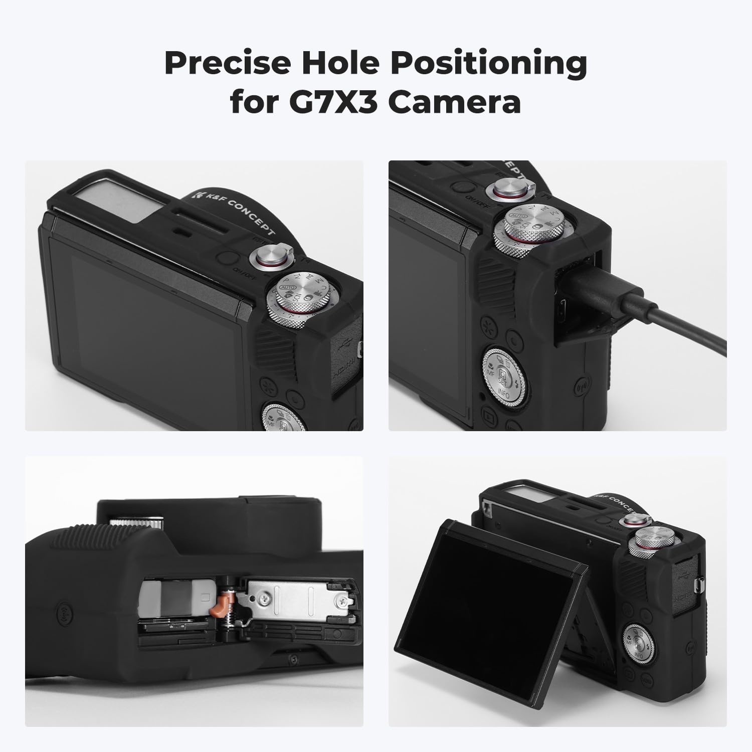 Etui ochronne K&F CONCEPT do aparatu Canon G7X Mark III, czarne, miękkie silikonowe etui do aparatu cyfrowego G7X Mark III z odłączaną osłoną obiektywu, odporne na zarysowania, dopasowane, czarne
